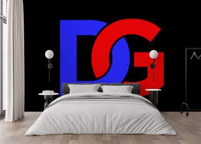 DG brand name initiel letters icon. DG blue and red lettering Wall mural