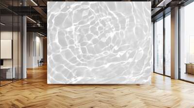 Abstract transparent white water isolated on white background. Clear white water surface with beautiful splashing ripples and bubbles. Reflection sunlight on water texture. Abstract summer background Wall mural