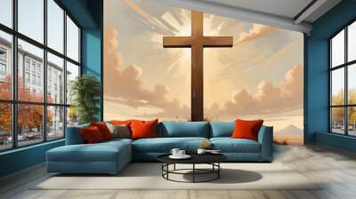 Colorful Cross Painting Abstract Christ Religious Background Graphic Design Wall mural