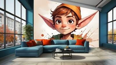 Colorful Elf Portrait Painting Beautiful Christmas Character Background Graphic Banner Design Wall mural