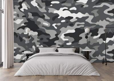 Greyscale Camouflage Pattern Military Colors Vector Style Camo Background Graphic Army Wall Art Design Wall mural