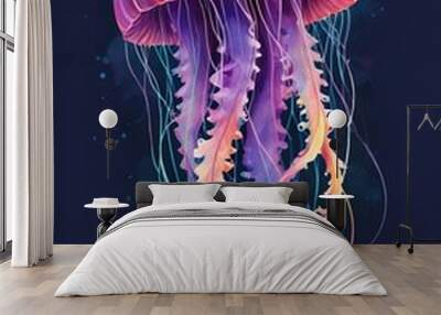 Iridescent Jellyfish Under Water Painting Beautiful Ocean Animal Background Graphic Design Wall mural