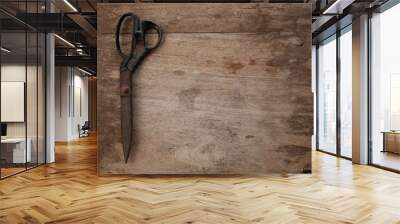 old scissors on wooden background Wall mural