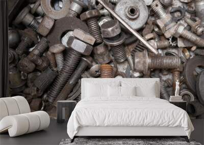 rusty metal screw, old nuts and bolts  background Wall mural