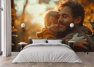 Happy loving family. Father and his daughter child girl playing outdoors Wall mural