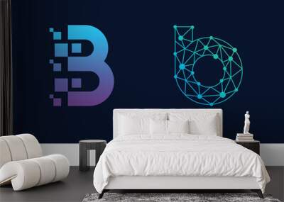 Letter B logo design collection. Abstract symbol for digital technology. Wall mural