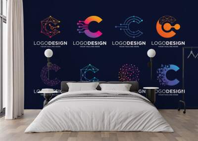 Letter C tech logo design. Digital, connection, and science logo concept Wall mural