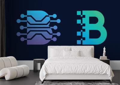 Set of Letter B digital data connection logo design. Wall mural