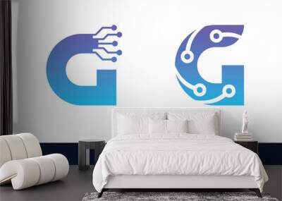 Technology digital initial letter F logo design. Wall mural