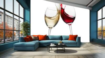 Cheers wine with splash out of glass isolated on white background. Wall mural