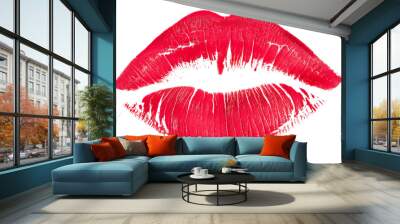 Red lips print on the pastel tone surface with copy space.Close up taken. Wall mural