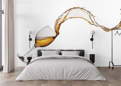 White wine splashing out of glass, isolated on white background Wall mural