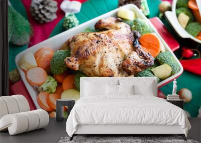 Closeup Photo fo tasty roasted turkey on plate Wall mural