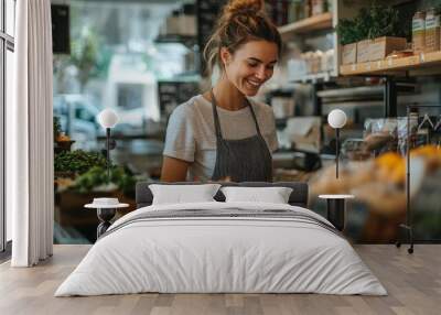 Happy Female Shop Owner Wall mural