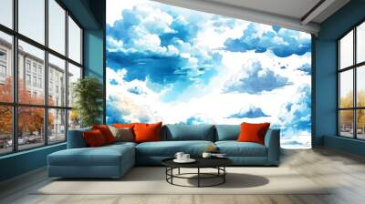 Watercolor Clouds Illustration  Blue Sky  Fluffy Clouds  Nature  Weather   White Background  Design Elements Wall mural