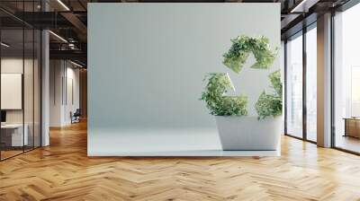 Eco-friendly potted plant shaped like a recycling symbol, promoting sustainability and environmental conservation. Wall mural