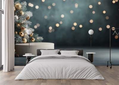 Festive Christmas decoration with Christmas tree and glowing lights on a blurred background, ready for festive holiday celebration. Wall mural