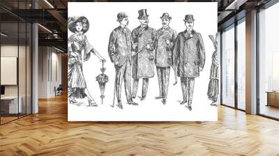 ladies and gentlemen. Man and woman figure collection. Vintage Hand Drawn Set. Clothing. Retro Illustration in ancient engraving style Wall mural