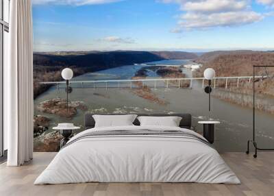 Aerial view Norman-wood Bridge over the Susquehanna river in Holtwood PA Wall mural