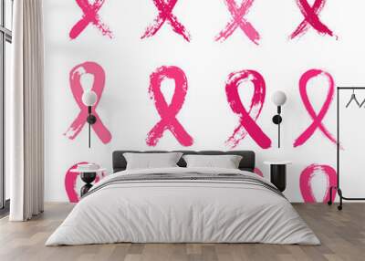 Pink Ribbons Brush Set Breast Cancer Awareness Wall mural