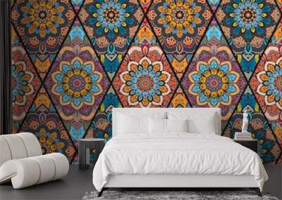 Rhombus Boho Flower Tile Pattern 2 Wall mural