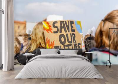 Students protesting during fridays for future Wall mural