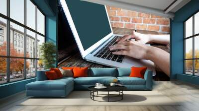 Woman office worker is typing keyboard, close up Wall mural