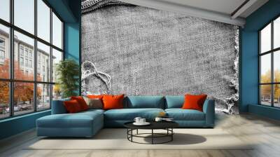 Black grey denim frame texture with torn patterns abstract for background and space Wall mural