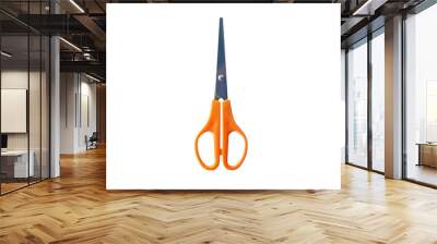 Isolated orange scissors on white background Wall mural