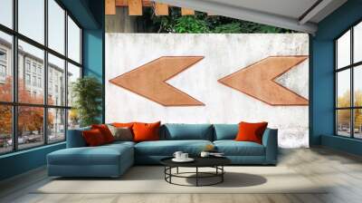 Old white concrete fence wall background decorative with paint brown arrow mark Wall mural