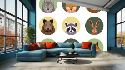 Set of flat animal icons Wall mural