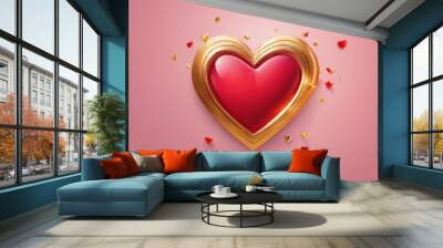 Happy valentines day background with decorative hearts top view Wall mural