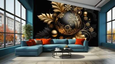 Black and gold christmas background decorations. generative ai Wall mural