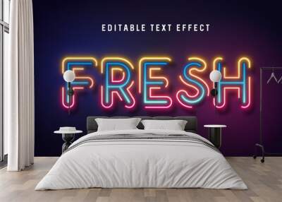 fresh neon light text effect, editable text Wall mural