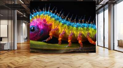 AI generated illustration of a colorful caterpillar on a leaf Wall mural