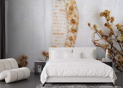 handmade floral comb on white fabric
 Wall mural