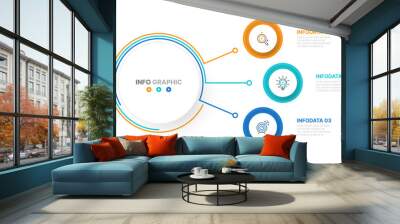 Business infographic template design vector circle shapes, line and marketing icons with 3 step, options. Can be used for workflow diagram, business process step, presentation or web design. Wall mural