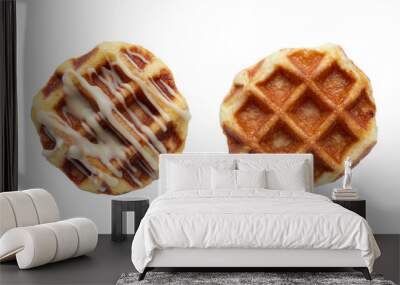 Top view of Belgian Waffle With White Chocolate Isolated on Transparent Background Wall mural