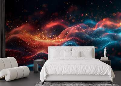 An abstract digital landscape created with vibrant waves of neon light. Wall mural