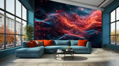 An abstract digital landscape created with vibrant waves of neon light. Wall mural