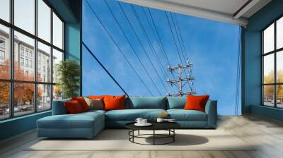 power lines against a blue sky Wall mural