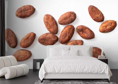 dried cocoa beans isolated on white background, top view Wall mural