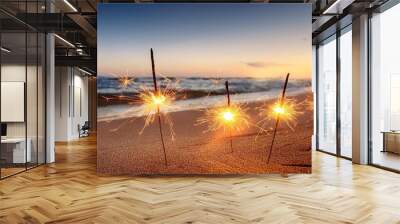 bengal lights on the beach near ocean Wall mural