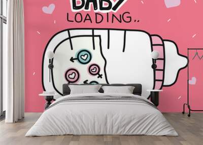 Baby loading word and milk bottle cartoon vector illustration  Wall mural