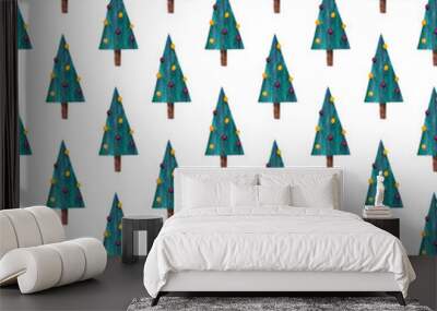 Christmas tree. Watercolor pattern. Simple seamless pattern on white background Wall mural