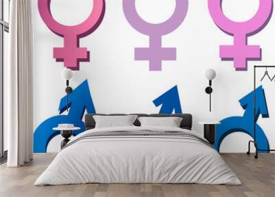 Gender sex icon symbol for graphic and web design isolated on white. pink and blue handwritten vector.male, woman, boy, girl, man, woman icons. Female and male signs.  Wall mural