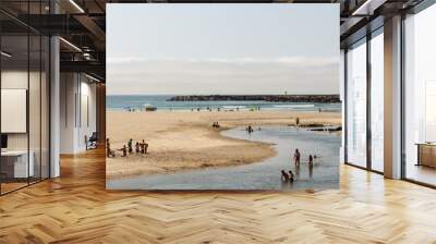 Vila Praia de Ancora / Caminha / Portugal - July 8, 2020: Mouth of the Âncora River and its estuary. The Caldeirao dune and beach in Ancora village in the municipality of Caminha, Portugal. Wall mural