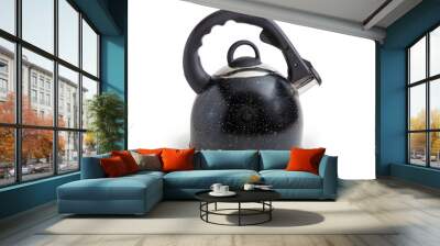 Black stainless steel stovetop kettle on a white background Wall mural