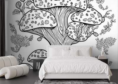 Anti stress coloring page mushroom with ornate patterns, coloring book for adults and kids. Wall mural