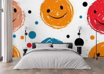 Background of cute smiley face pattern Wall mural